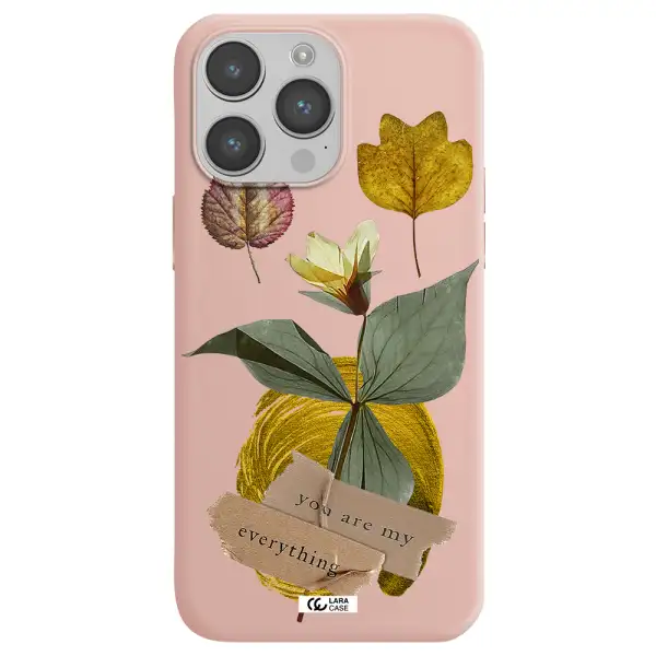 a flower with leaves and a box Apple iPhone 14 pro max Silicone pastel pink Case