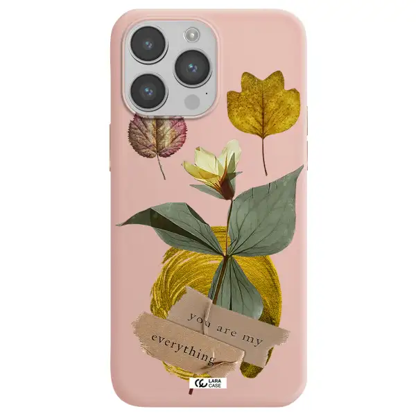 a flower with leaves and a box Apple iPhone 14 pro Silicone pastel pink Case