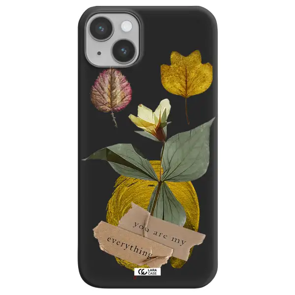 a flower with leaves and a box Apple iPhone 14 Silicone black Case