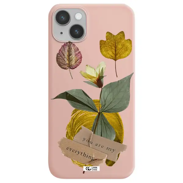 a flower with leaves and a box Apple iPhone 14 Silicone pastel pink Case