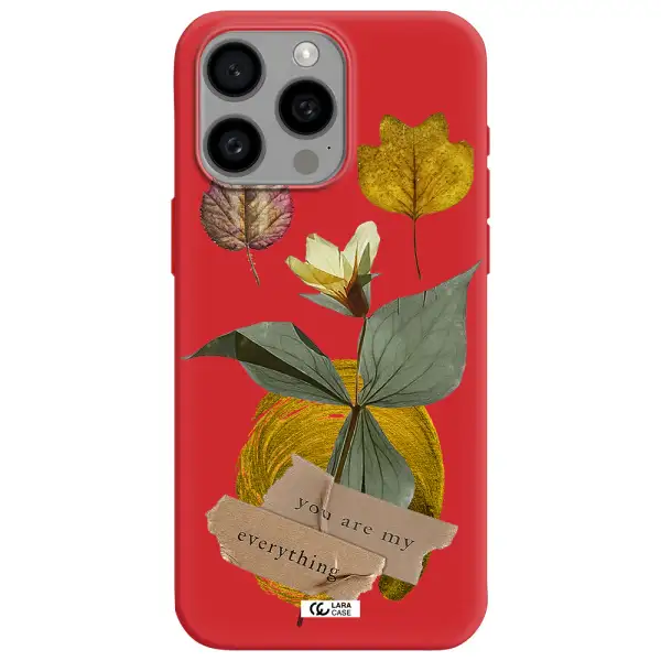 A Flower With Leaves And A Box Apple Iphone 15 Pro Max Silicone Imperial Red Case