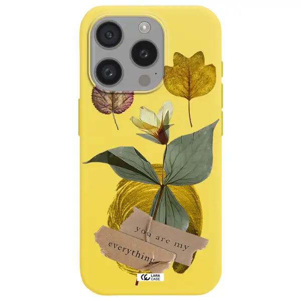 A Flower With Leaves And A Box Apple Iphone 15 Pro Silicone Canary Yellow Case