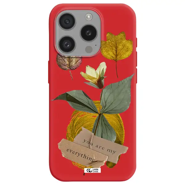 A Flower With Leaves And A Box Apple Iphone 15 Pro Silicone Imperial Red Case