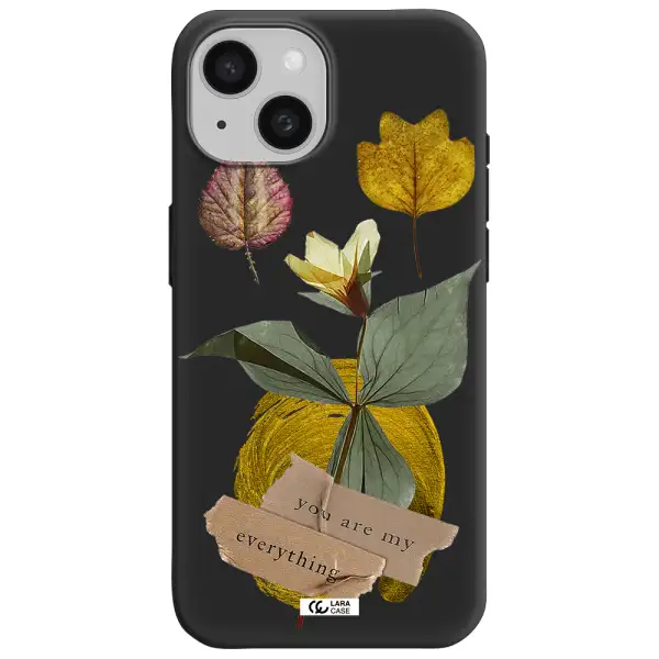 a flower with leaves and a box Apple iPhone 15 Silicone black Case
