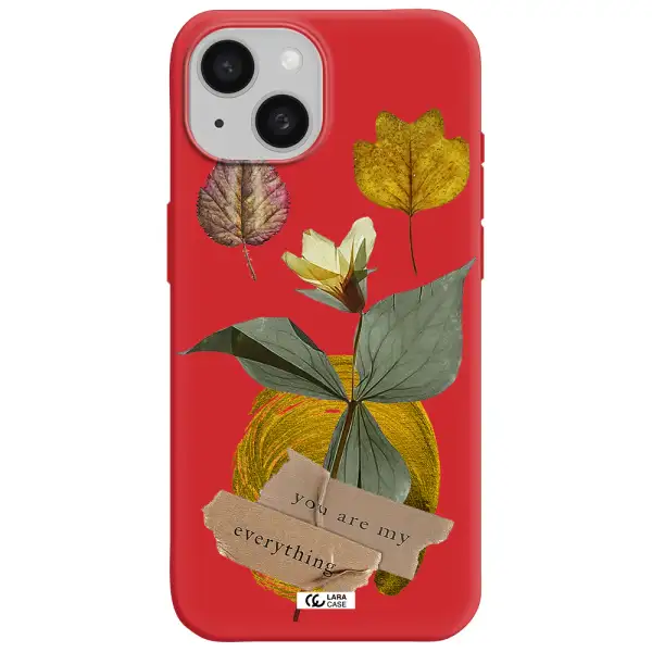 A Flower With Leaves And A Box Apple Iphone 15 Silicone Imperial Red Case