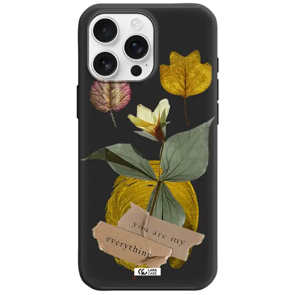 A Flower With Leaves And A Box Apple Iphone 16 Pro Max Silicone Black Case