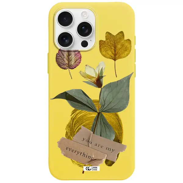 A Flower With Leaves And A Box Apple Iphone 16 Pro Max Silicone Canary Yellow Case