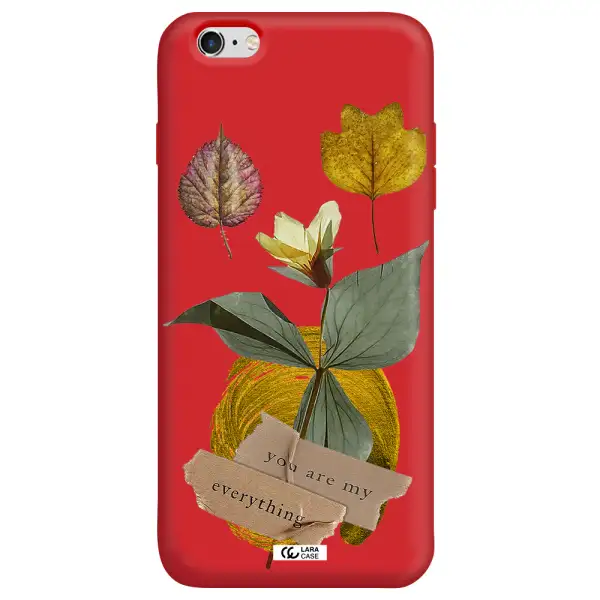 a flower with leaves and a box Apple iPhone 6S Silicone Imperial Red Case