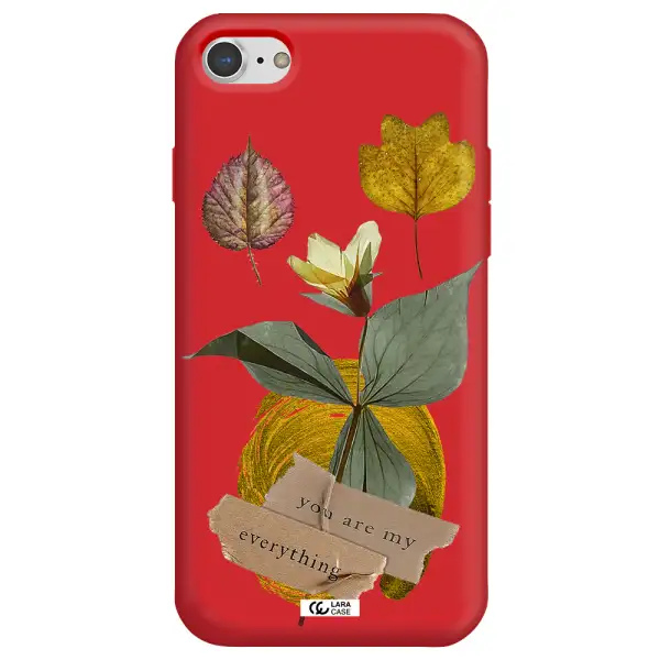 a flower with leaves and a box Apple iPhone 8 Silicone Imperial Red Case