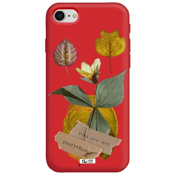 a flower with leaves and a box Apple iPhone se 2020 Silicone Imperial Red Case