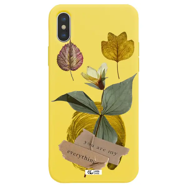 a flower with leaves and a box Apple iPhone X Silicone canary yellow Case