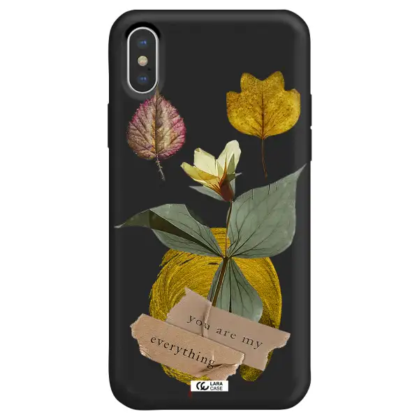 a flower with leaves and a box Apple iPhone XS Silicone black Case