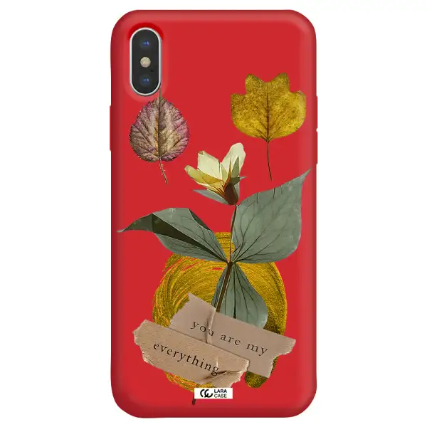 a flower with leaves and a box Apple iPhone XS Silicone Imperial Red Case