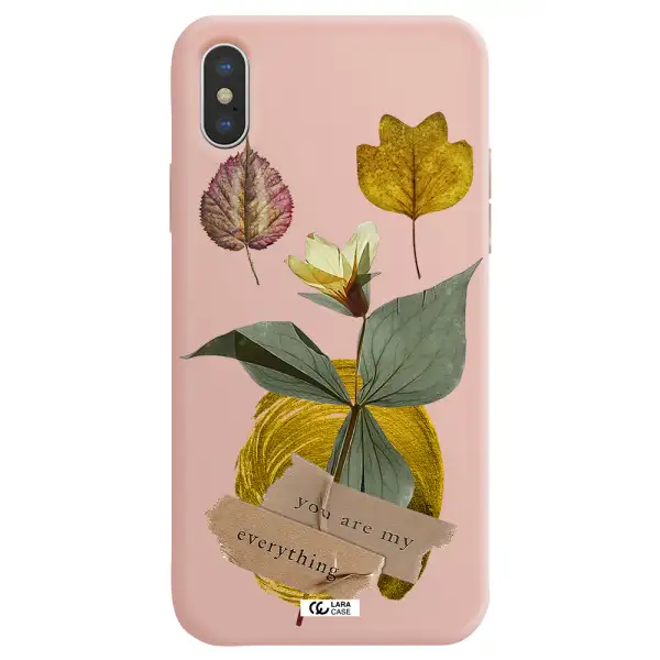 a flower with leaves and a box Apple iPhone XS Silicone pastel pink Case