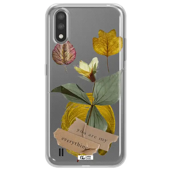 A Flower With Leaves And A Box Samsung A01 Clear Tpu Case