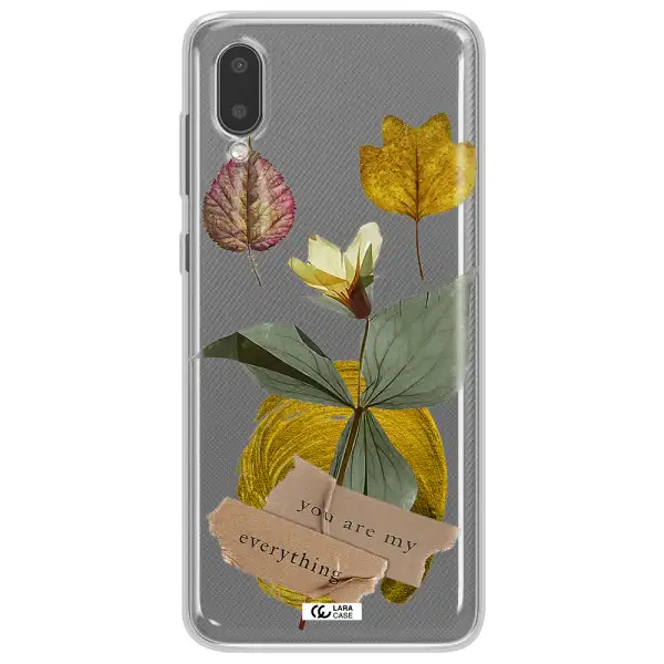 A Flower With Leaves And A Box Samsung A02 Clear Tpu Case