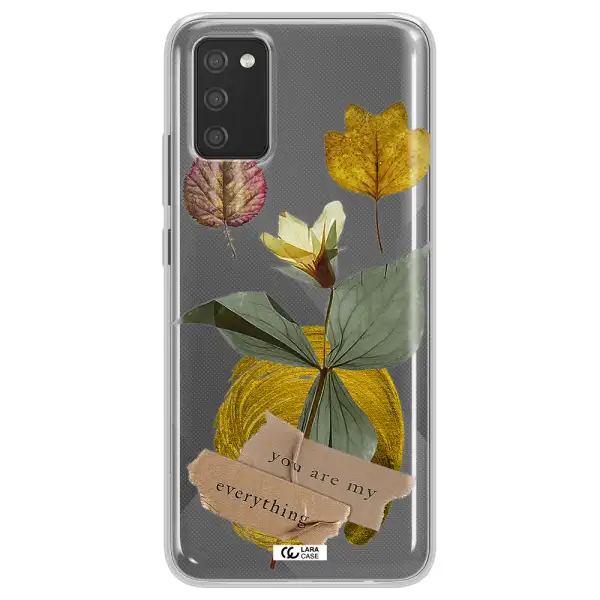 A Flower With Leaves And A Box Samsung A02S Clear Tpu Case