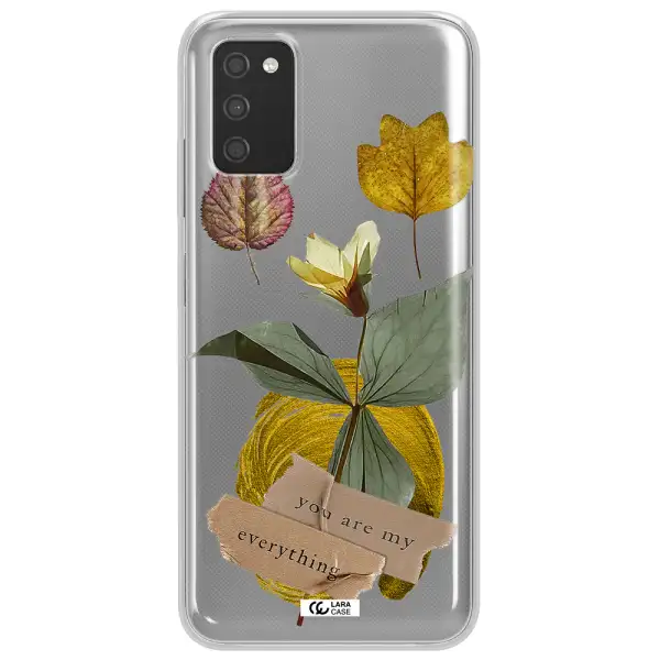 A Flower With Leaves And A Box Samsung A03S Clear Tpu Case
