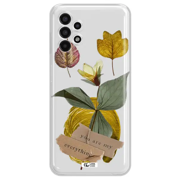 A Flower With Leaves And A Box Samsung A13 4G Clear Tpu Case