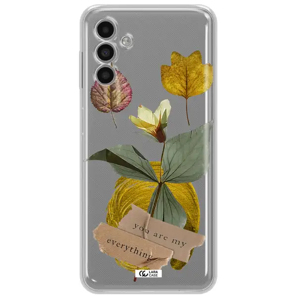 A Flower With Leaves And A Box Samsung A13 5G Clear Tpu Case