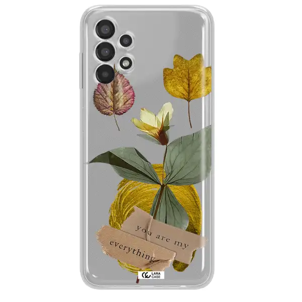 A Flower With Leaves And A Box Samsung A13 Clear Tpu Case
