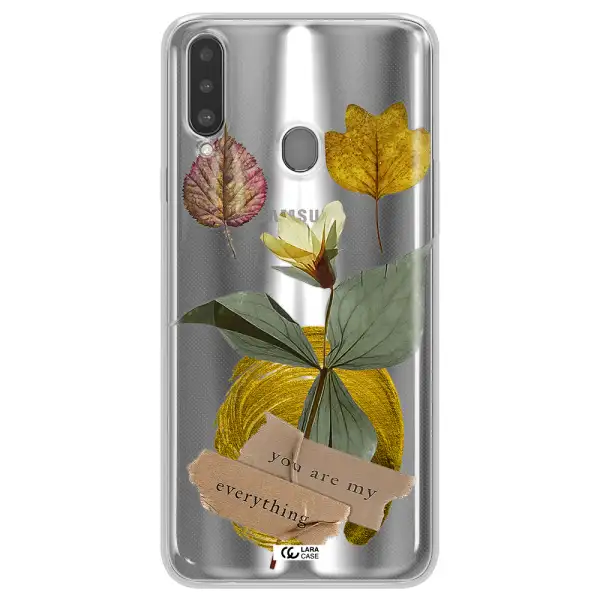 A Flower With Leaves And A Box Samsung A20S Clear Tpu Case