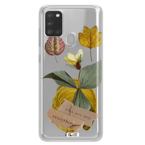 A Flower With Leaves And A Box Samsung A21S Clear Tpu Case