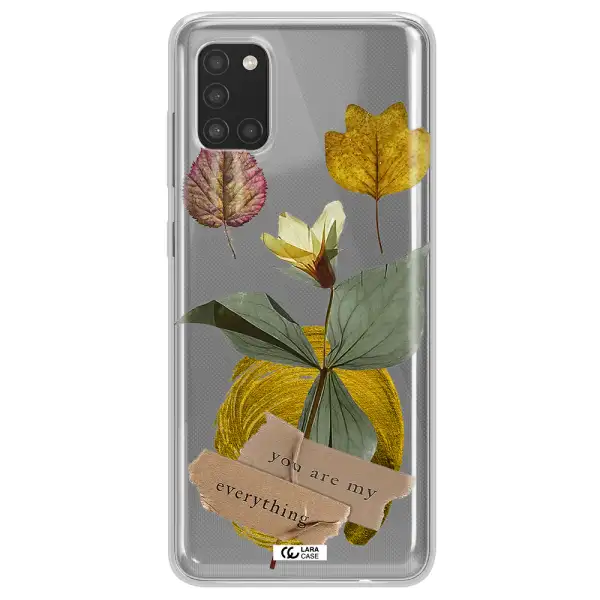 A Flower With Leaves And A Box Samsung A31 Clear Tpu Case