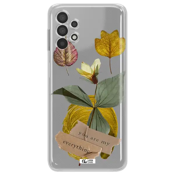 A Flower With Leaves And A Box Samsung A32 Clear Tpu Case