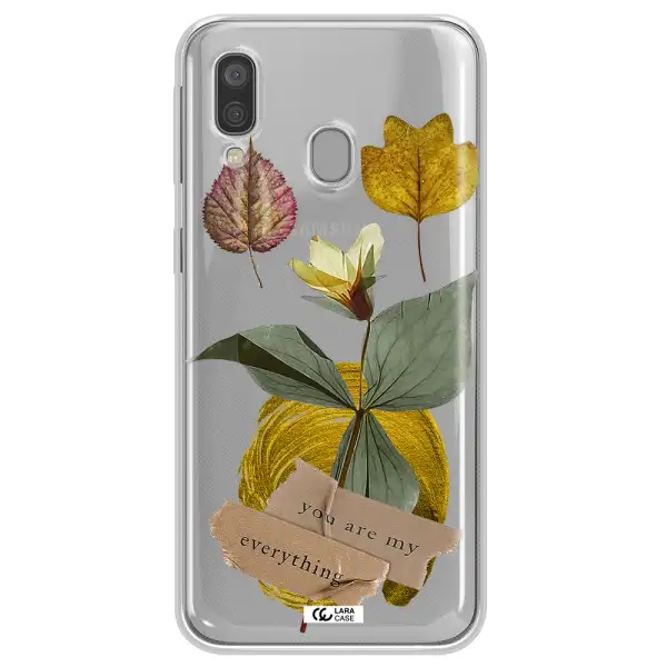 A Flower With Leaves And A Box Samsung A40 Clear Tpu Case