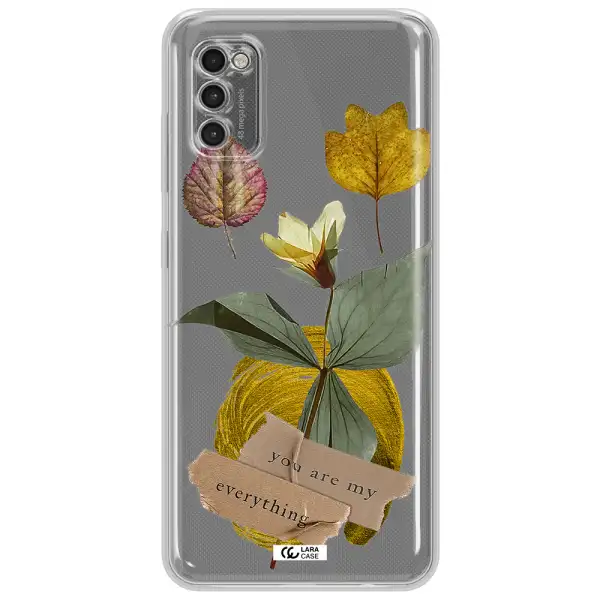 A Flower With Leaves And A Box Samsung A41 Clear Tpu Case
