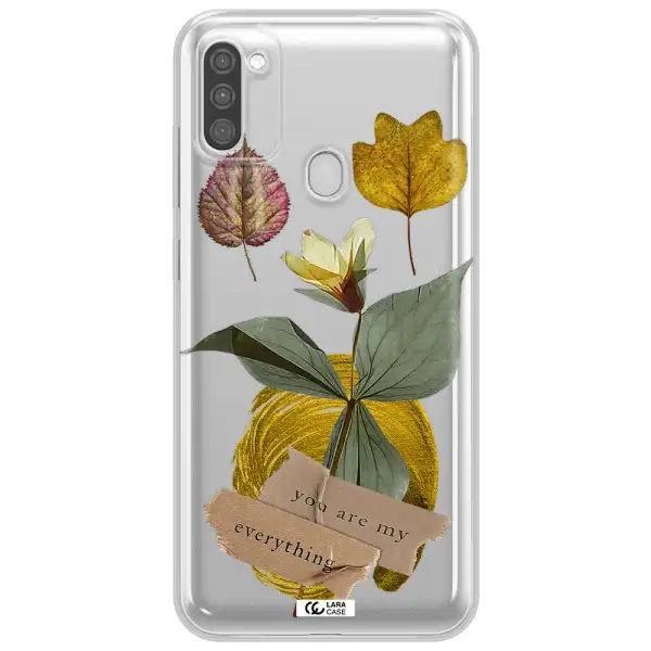 A Flower With Leaves And A Box Samsung M11 Clear Tpu Case