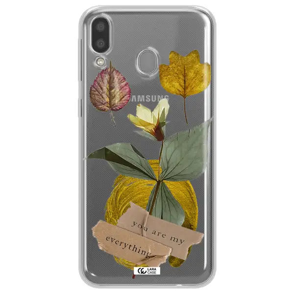 A Flower With Leaves And A Box Samsung M20 Clear Tpu Case
