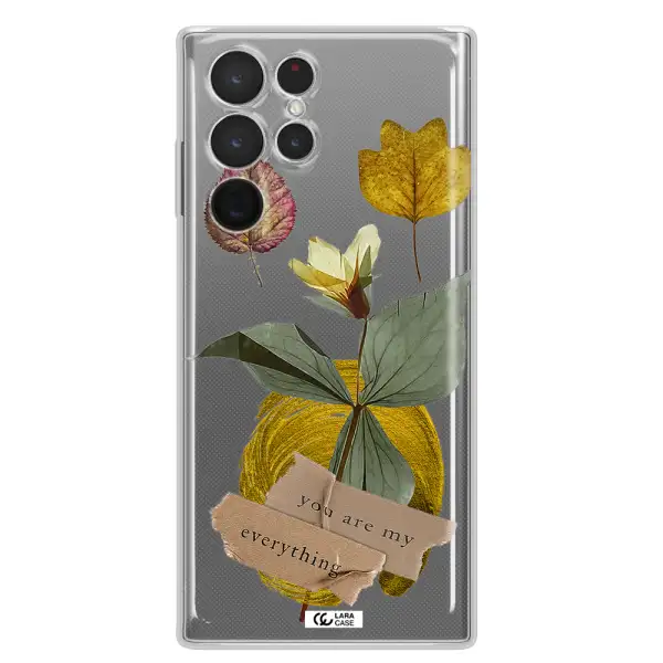 A Flower With Leaves And A Box Samsung S 22 Ultra Clear Tpu Case