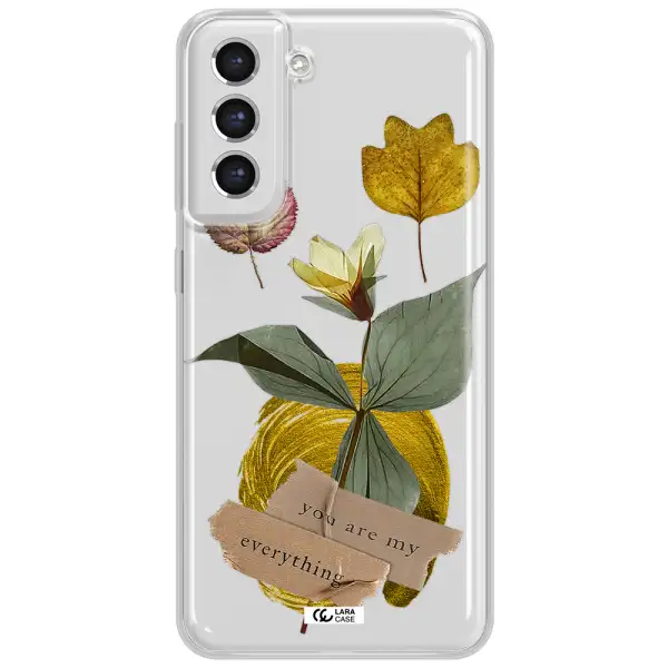 A Flower With Leaves And A Box Samsung S21 Fe Clear Tpu Case