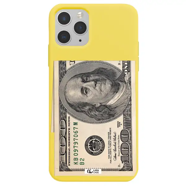 a close-up of a money bill Apple iPhone 11 pro Silicone canary yellow Case