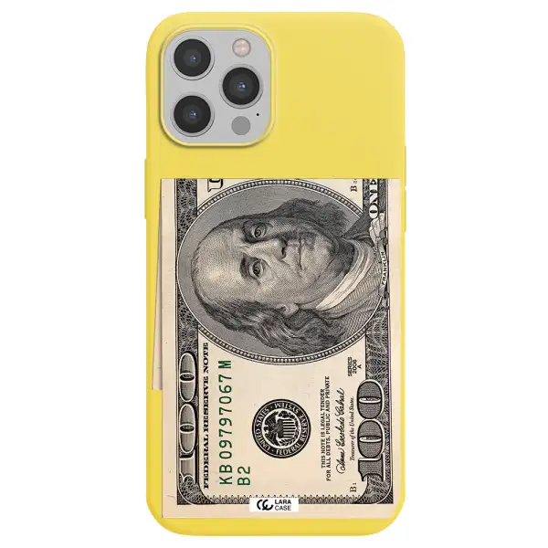 a close-up of a money bill Apple iPhone 12 pro max Silicone canary yellow Case