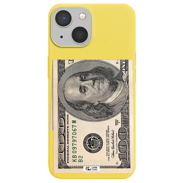 a close-up of a money bill Apple iPhone 13 mini Silicone canary yellow Case
