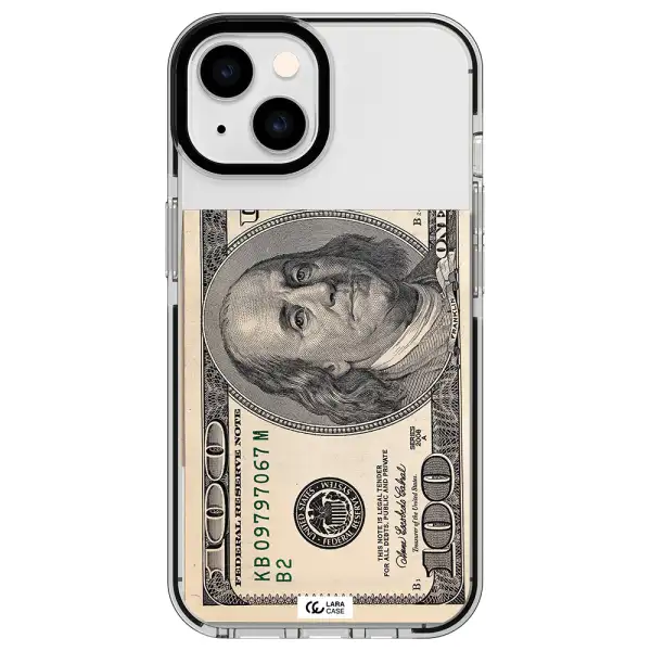 a close-up of a money bill Apple iPhone 14 impact black border Case