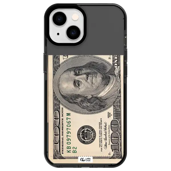 a close-up of a money bill Apple iPhone 14 impact Smoke Black Case