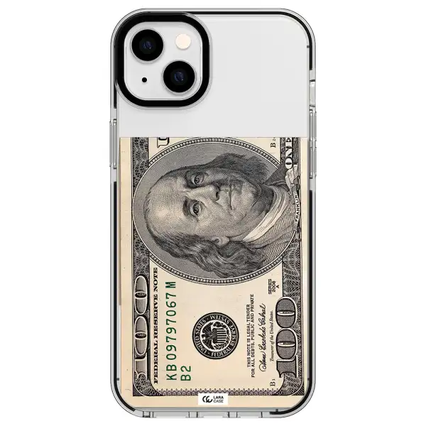 a close-up of a money bill Apple iPhone 14 plus impact black border Case