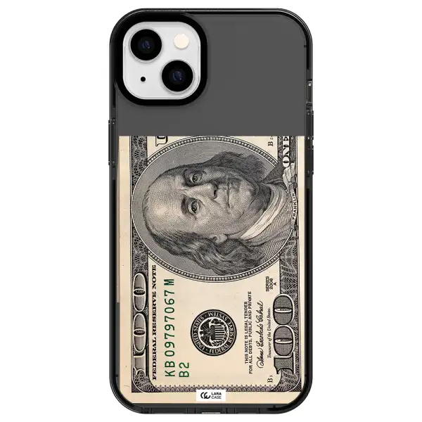 a close-up of a money bill Apple iPhone 14 plus impact Smoke Black Case