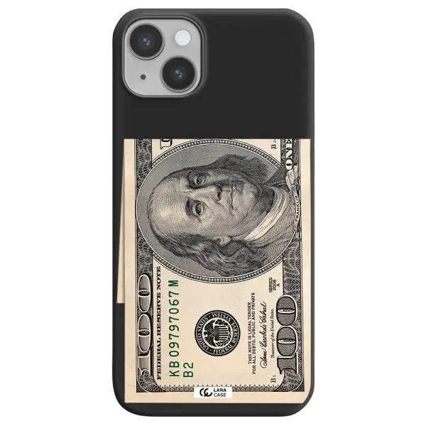 a close-up of a money bill Apple iPhone 14 plus Silicone black Case