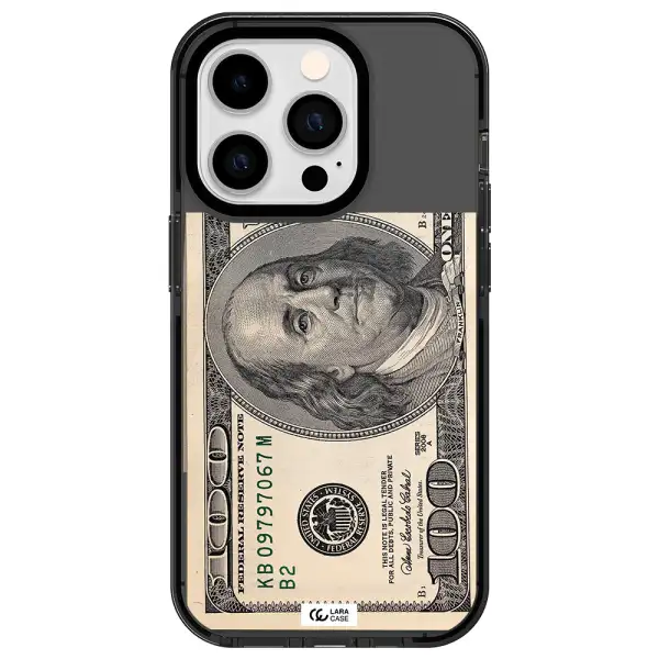 a close-up of a money bill Apple iPhone 14 pro impact Smoke Black Case