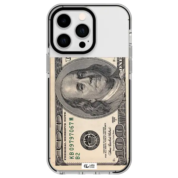 a close-up of a money bill Apple iPhone 14 pro max impact black border Case