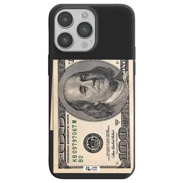 a close-up of a money bill Apple iPhone 14 pro max Silicone black Case