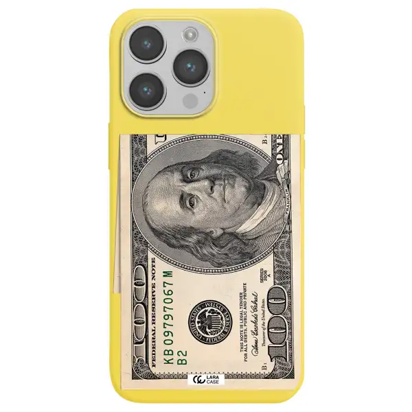 a close-up of a money bill Apple iPhone 14 pro Silicone canary yellow Case