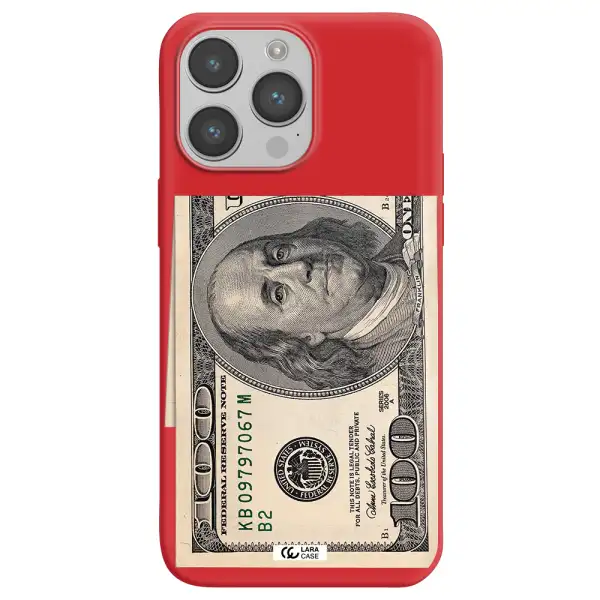 a close-up of a money bill Apple iPhone 14 pro Silicone Imperial Red Case