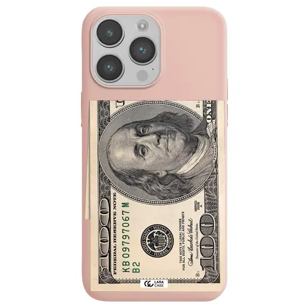 a close-up of a money bill Apple iPhone 14 pro Silicone pastel pink Case