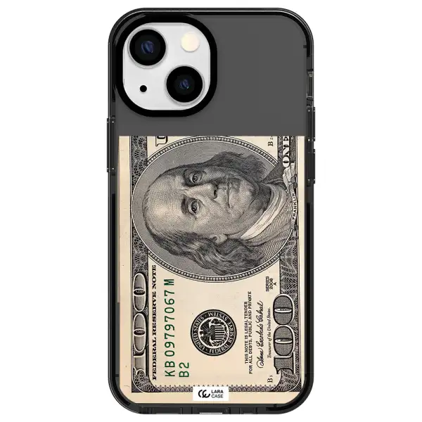 a close-up of a money bill Apple iPhone 15 impact Smoke Black Case